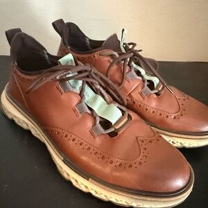 Cole Haan Brown Leather Wingtip Oxfords with Mint Lace Detail